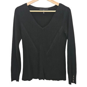 White House Black Market V-Neck Ribbed Sweater Black Women’s Medium